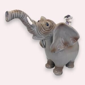 Blue Sky Elephant Teapot Ceramic Heather Goldminc Whimsical Art